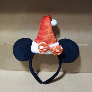Disney Mini Mouse Ears Christmas Headband With Santa Hat Polka Dot Bow Red